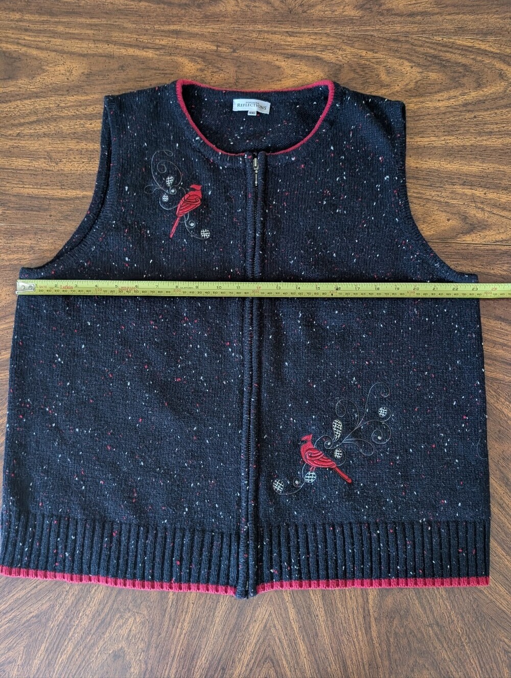 Northern Reflections Black & Red Knit Zip Front Vest w Embroidered Caedinals XXL - Picture 11 of 11